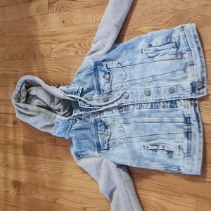 aeropostale grey hoodie/jean jacket, size XS, light grey and light blue wash